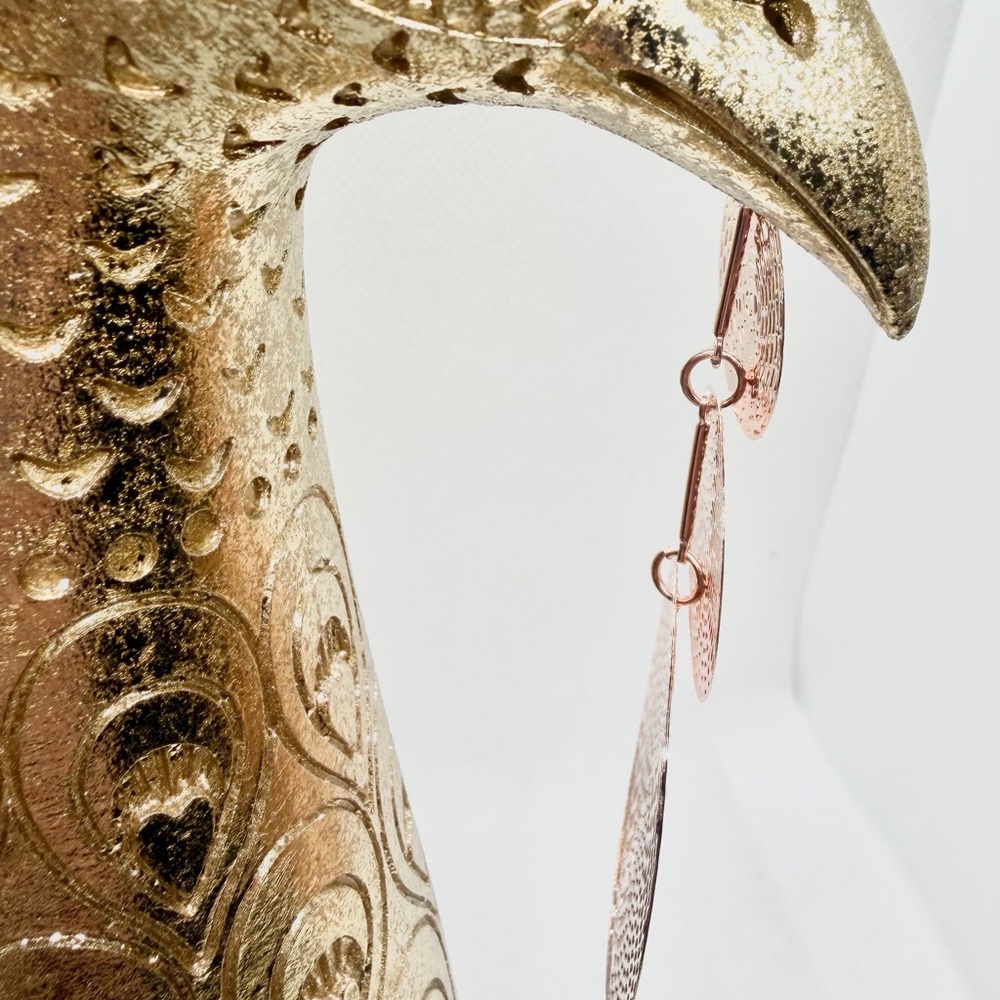 Rose Gold Textured Triple Disc Drop Earrings for Women - Picture 3 of 6